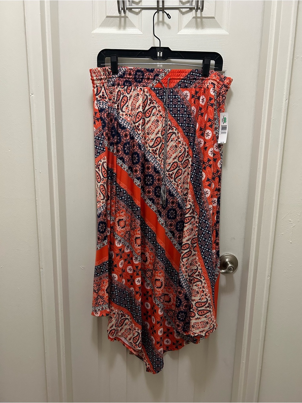 new directions Red and Navy Asymmetrical Printed Skirt